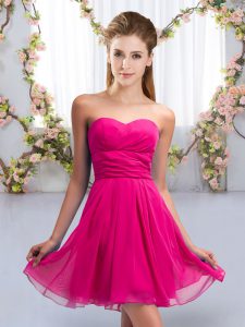 Sweet Sleeveless Chiffon Mini Length Lace Up Quinceanera Dama Dress in Fuchsia with Ruching