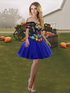 Stylish Mini Length Royal Blue Prom Party Dress Tulle Sleeveless Embroidery