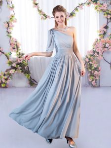Smart Floor Length Grey Wedding Party Dress One Shoulder Sleeveless Lace Up