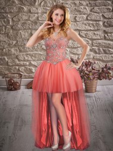 Best Selling High Low A-line Sleeveless Orange Red Prom Party Dress Lace Up