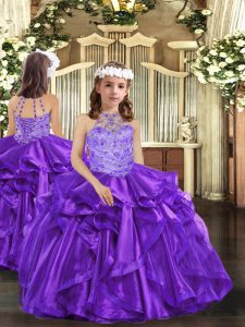 Beading and Ruffles Custom Made Pageant Dress Purple Lace Up Sleeveless Floor Length