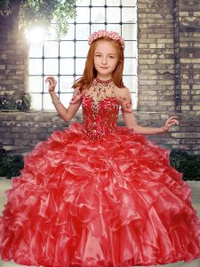 Best Sleeveless Beading and Ruffles Lace Up Girls Pageant Dresses