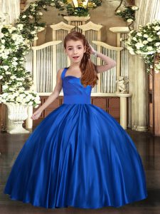 Floor Length Ball Gowns Sleeveless Royal Blue Girls Pageant Dresses Lace Up
