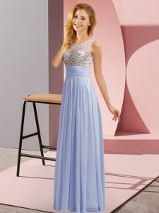 Sophisticated Scoop Sleeveless Side Zipper Dama Dress for Quinceanera Lavender Chiffon