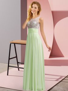 Low Price Yellow Green Sleeveless Beading Floor Length Bridesmaid Gown