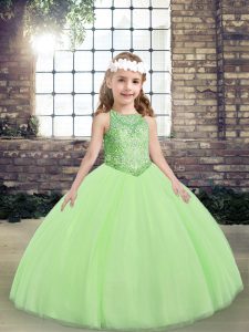 Yellow Green Scoop Neckline Beading Kids Pageant Dress Sleeveless Lace Up