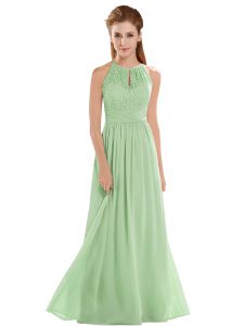 Chiffon Halter Top Sleeveless Backless Lace Dress for Prom in Apple Green