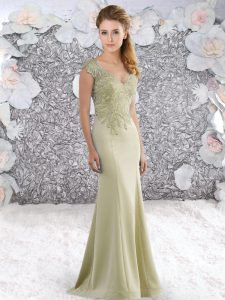 Satin Cap Sleeves Dress for Prom Sweep Train and Beading