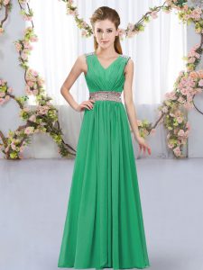 Beading and Belt Wedding Party Dress Turquoise Lace Up Sleeveless Floor Length