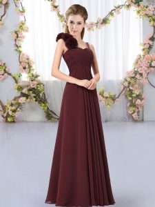 Chiffon Straps Sleeveless Lace Up Hand Made Flower Bridesmaids Dress in Brown