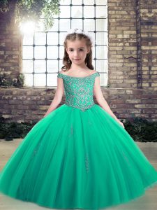 Appliques Little Girls Pageant Dress Wholesale Turquoise Lace Up Sleeveless Floor Length