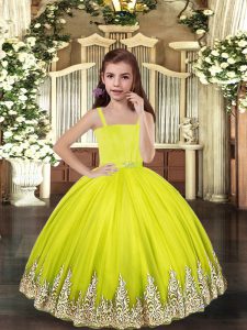 Ball Gowns Girls Pageant Dresses Yellow Green Straps Tulle Sleeveless Floor Length Lace Up