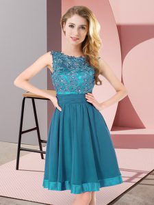 Sexy Teal Empire Scoop Sleeveless Chiffon Mini Length Backless Beading and Appliques Court Dresses for Sweet 16