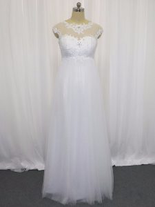 Spectacular Empire Wedding Gown White Scoop Tulle Sleeveless Floor Length Lace Up