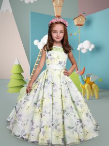 Multi-color Clasp Handle Scoop Pattern Flower Girl Dress Printed Sleeveless
