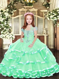 High Class Floor Length Ball Gowns Sleeveless Apple Green Little Girl Pageant Gowns Lace Up