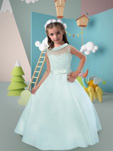 Apple Green Sleeveless Satin Clasp Handle Flower Girl Dress for Wedding Party
