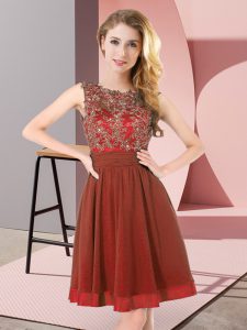 Rust Red Backless Scoop Beading and Appliques Wedding Party Dress Chiffon Sleeveless