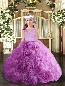 Trendy Lilac Fabric With Rolling Flowers Zipper Winning Pageant Gowns Sleeveless Floor Length Beading