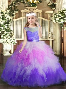 Multi-color V-neck Neckline Lace and Ruffles Pageant Gowns For Girls Sleeveless Backless