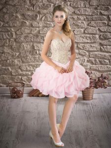 Flare Mini Length Baby Pink Prom Party Dress Sweetheart Sleeveless Lace Up