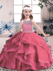 Sleeveless Beading and Ruffles Lace Up Girls Pageant Dresses