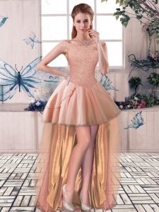 Cheap Peach Sleeveless Beading High Low Dress for Prom