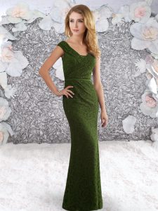 Lace Sleeveless Floor Length Homecoming Dress and Beading and Lace