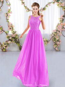 Edgy Fuchsia Sleeveless Floor Length Lace Zipper Bridesmaid Dress