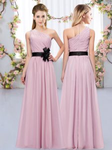 Luxurious Pink Sleeveless Floor Length Belt Zipper Wedding Party Dress