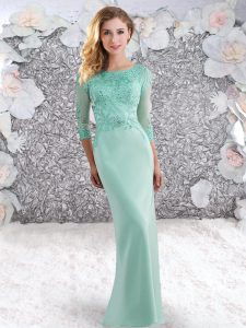 High End Apple Green Prom Dress Prom and Party with Beading and Lace Scoop 3 4 Length Sleeve Sweep Train Zipper