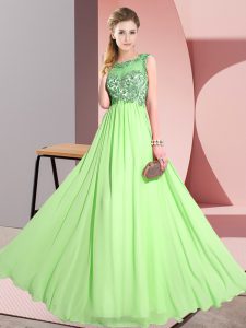 Perfect Sleeveless Chiffon Floor Length Backless Bridesmaid Dress in with Beading and Appliques