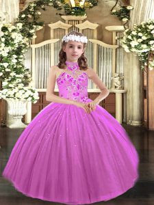 New Arrival Sleeveless Lace Up Floor Length Appliques Pageant Gowns For Girls