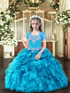 Sleeveless Lace Up Floor Length Beading and Ruffles Pageant Gowns For Girls