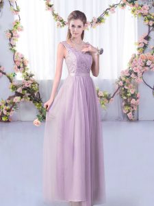 Floor Length Lavender Bridesmaid Dresses V-neck Sleeveless Side Zipper