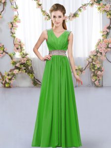 Green Sleeveless Beading and Belt Floor Length Bridesmaid Gown