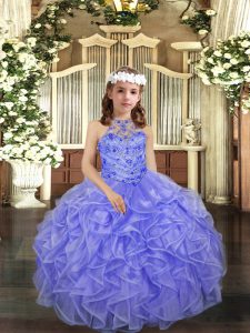 Most Popular Lavender Sleeveless Beading and Ruffles Floor Length Pageant Dress Wholesale
