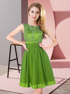 Inexpensive Empire Beading and Appliques Bridesmaid Gown Backless Chiffon Sleeveless Mini Length