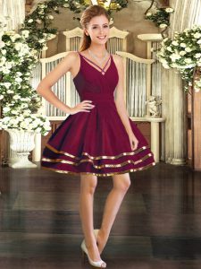 Smart Mini Length Backless Prom Evening Gown Burgundy for Prom and Party with Ruffled Layers