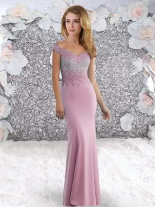 Luxury Beading Celebrity Style Dress Lavender Zipper Sleeveless Sweep Train