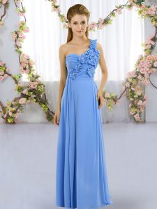 Hand Made Flower Bridesmaid Dresses Blue Lace Up Sleeveless Floor Length