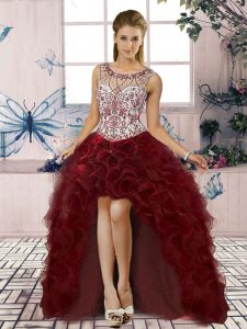 Burgundy Sleeveless Organza Lace Up for Prom and Party