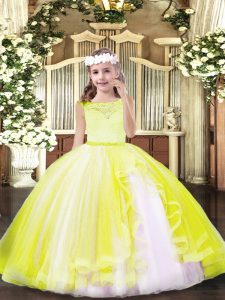 Custom Designed Yellow Evening Gowns Party and Sweet 16 and Wedding Party with Lace Scoop Sleeveless Zipper