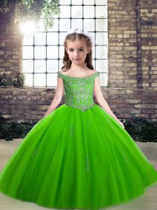 Gorgeous Floor Length Little Girls Pageant Dress Off The Shoulder Sleeveless Lace Up