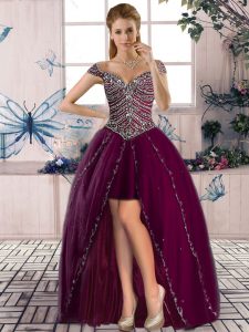 Eye-catching Purple Sleeveless Tulle Lace Up Homecoming Dress for Prom and Party