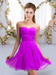 Purple Empire Chiffon Sweetheart Sleeveless Ruching Mini Length Lace Up Bridesmaid Gown