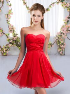 Traditional Red Chiffon Lace Up Bridesmaids Dress Sleeveless Mini Length Ruching