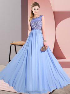 Scoop Sleeveless Backless Quinceanera Court of Honor Dress Lavender Chiffon