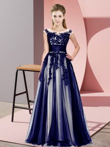 Chic Purple Sleeveless Floor Length Beading and Lace Zipper Wedding Party Dress