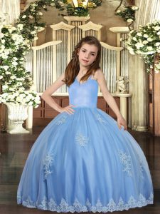 Enchanting Straps Sleeveless Tulle Little Girls Pageant Dress Wholesale Appliques Lace Up